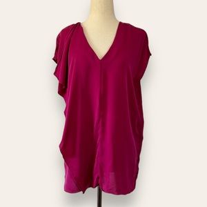 EUC Michael Kors 100% Silk Half Asymmetrical Ruffle Blouse Bright Fushia Top